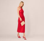 Foil Woven Halter Midi Dress In Red 2