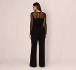 Long Sleeve Sequin Mesh Detail Jumpsuit In Black 5