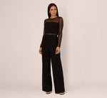 Long Sleeve Sequin Mesh Detail Jumpsuit In Black 2