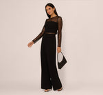 Long Sleeve Sequin Mesh Detail Jumpsuit In Black 1