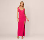 Sleeveless Beaded Plunge Neck Gown In Geranium 2