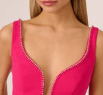 Sleeveless Beaded Plunge Neck Gown In Geranium 4