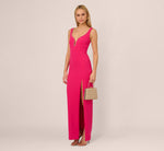 Sleeveless Beaded Plunge Neck Gown In Geranium 1