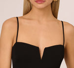 Sleeveless Notch Neck Tiered Mesh Gown In Black 4