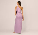 One Shoulder Foil Draped Popover Gown In Light Purple 5