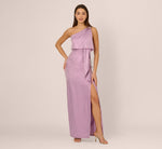 One Shoulder Foil Draped Popover Gown In Light Purple 2
