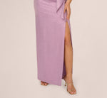 One Shoulder Foil Draped Popover Gown In Light Purple 3