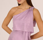 One Shoulder Foil Draped Popover Gown In Light Purple 4