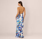 Embellished Strap Floral Satin Slip Dress In Blue Ivory Multi 6