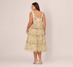 Plus Size Sleeveless Square Neck Floral Tiered Midi Dress In Green Multi 5