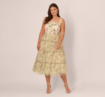 Plus Size Sleeveless Square Neck Floral Tiered Midi Dress In Green Multi 2