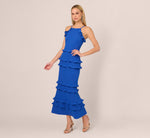 Sleeveless Crepe Flounce Midi Dress In True Blue 2