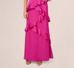 Satin Cascade Ruffle Slip Gown In Electric Passion 4