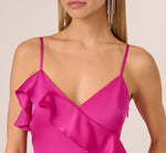 Satin Cascade Ruffle Slip Gown In Electric Passion 5
