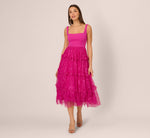 Sleeveless Square Neck Tiered Lace Midi Dress In Electric Passion 2