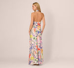 Bias Cut Floral Satin Halter Gown In Ivory Multi 6