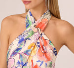 Bias Cut Floral Satin Halter Gown In Ivory Multi 4