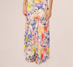 Bias Cut Floral Satin Halter Gown In Ivory Multi 5