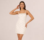 Sleeveless Beaded Mini Sheath Dress In Ivory 3