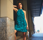 Soutache Embroidered Trapeze Dress In Teal Lagoon 1