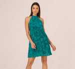 Soutache Embroidered Trapeze Dress In Teal Lagoon 3