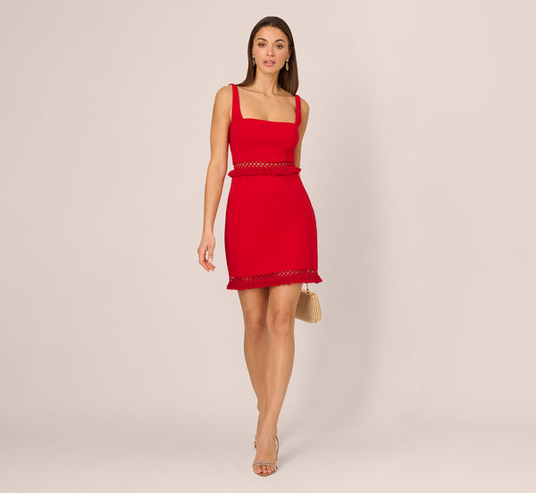 Hot Pepper Sleeveless Cutout Fringe Trim Mini Dress - Adrianna Papell Hot Pepper Sleeveless Cutout Fringe Trim Mini Dress - Adrianna Papell