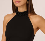 Beaded Detail Halter Midi Sheath Dress In Black 3