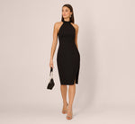 Beaded Detail Halter Midi Sheath Dress In Black 1