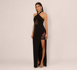 Lace Panel Cutout Halter Gown In Black 2