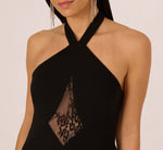 Lace Panel Cutout Halter Gown In Black 3