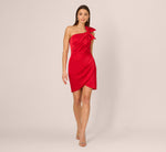 One Shoulder Satin Bow Cocktail Dress In Hot Pepper 3