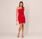 One Shoulder Satin Bow Cocktail Dress In Hot Pepper 2