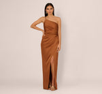 One Shoulder Ruched Satin Gown In Cinnamon 3