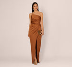 One Shoulder Ruched Satin Gown In Cinnamon 2