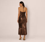 Foil Ruched Ruffle Halter Midi Dress In Cinnamon 5