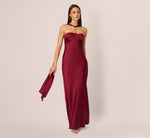 Strapless Scarf Chain Satin Dress In Crimson Haze 2