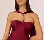 Strapless Scarf Chain Satin Dress In Crimson Haze 3
