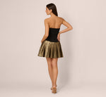 Strapless Drop Waist Belted Combo Cocktail Dress In Black Gold 5
