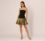 Strapless Drop Waist Belted Combo Cocktail Dress In Black Gold 7