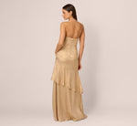 Strapless Foil Flounce Gown In Light Gold 5