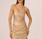 Strapless Foil Flounce Gown In Light Gold 3