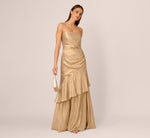 Strapless Foil Flounce Gown In Light Gold 1