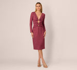 Long Sleeve Metallic Knit Midi Cocktail Dress In Crimson Haze 3