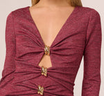 Long Sleeve Metallic Knit Midi Cocktail Dress In Crimson Haze 4