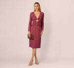 Long Sleeve Metallic Knit Midi Cocktail Dress In Crimson Haze 2