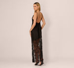 Sleeveless Satin Lace Maxi Gown In Black 5