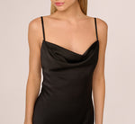 Sleeveless Satin Lace Maxi Gown In Black 4