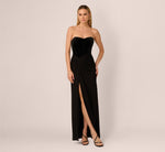 Strapless Velvet Jersey Combo Gown In Black 2