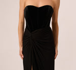 Strapless Velvet Jersey Combo Gown In Black 3