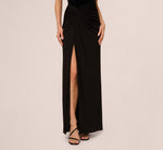 Strapless Velvet Jersey Combo Gown In Black 4